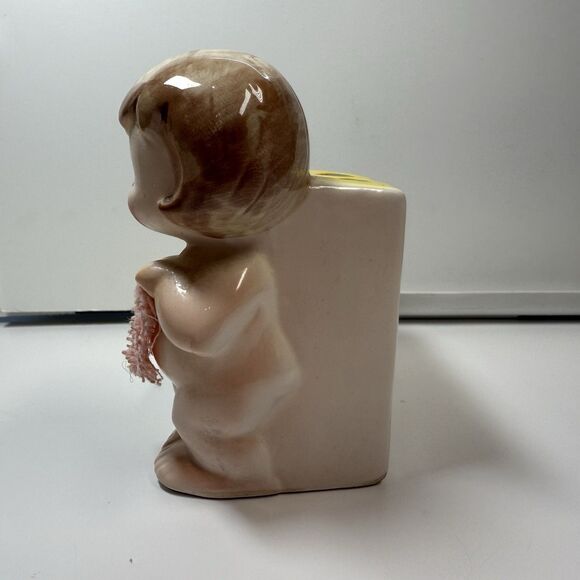 Vintage Kitsch Retro Ceramic Little Girl Toothbrush Or Makeup Brush Holder - Picture 3 of 8